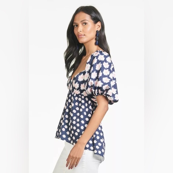 New! Sachin & Babi Lyra Baby Doll Top in Blue & Pink Ikat Floral 🌸 sz 0 NWT! - Picture 4 of 14